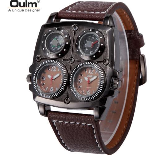 Mens Large Dial Fashion Casual Mens Watch Double Time Zone Compass Thermometer Men Watches 2021 Luxury Clock