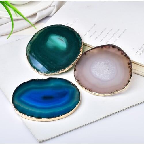 Natural Color Agate Gem Palette Coaster Heat Pad Perforated Necklace Pendant Jewelry Furniture Kitchen Decoration Gift