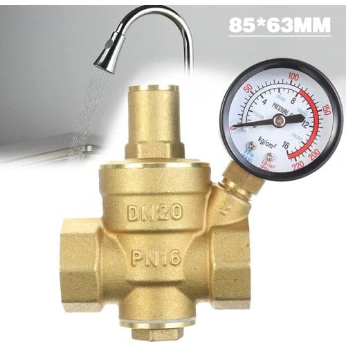 DN20 3/4" Brass Water Pressure Reducing Maintaining Valves Regulator Mayitr Adjustable Relief Valves With Gauge Meter 85*63mm