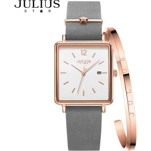 Luxury Sapphire Square Elegant Womens Watch Japan Mov't Lady Hours Fine Fashion Real Leather Bracelet Girls Gift Julius Box