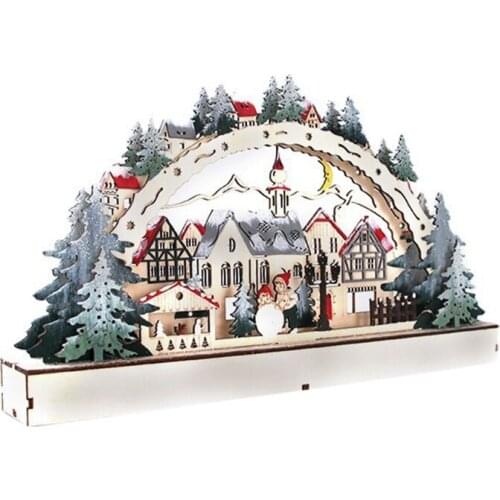 Christmas Desktop Wooden Ornaments LED Light Luminous Xmas Village Home Decoration