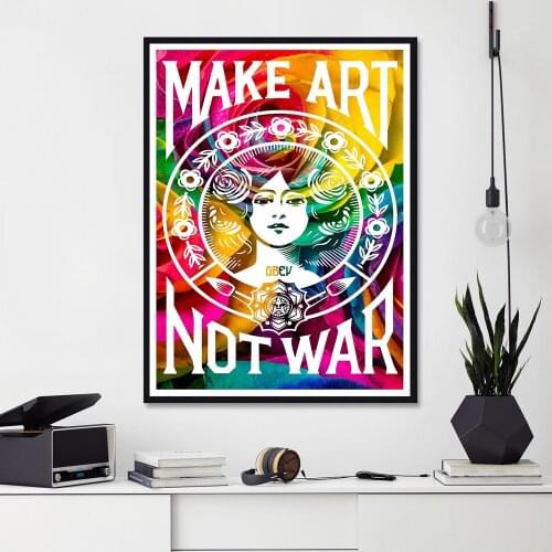 Make Art Not War Rainbow Roses Floral Poster Print Canvas Painting Graffiti Pop Bar Wall Pictures Livingroom Abstract Home Decor