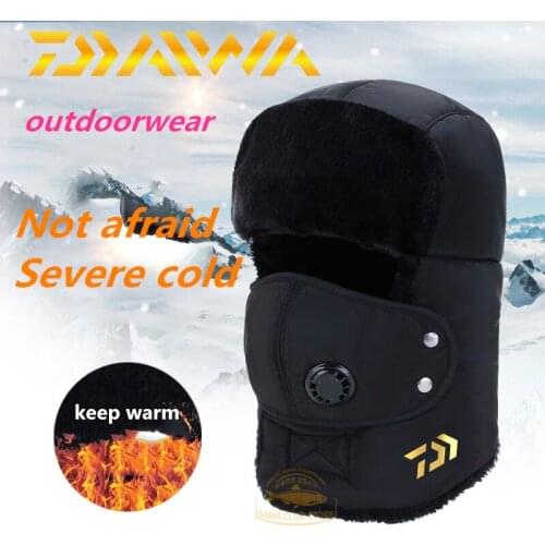 Daiwa Winter Fishing Hat Bomber Hats For Men Women Thicken Balaclava Cotton Fur Winter Earflap Keep Warm Caps Mask Bomber Hats