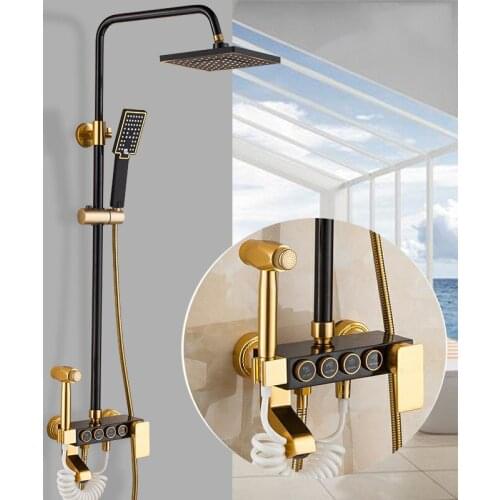 Black gold bathroom shower faucets retro 8'' head big rain golden bath shower set mixer tap bathtub shower faucet