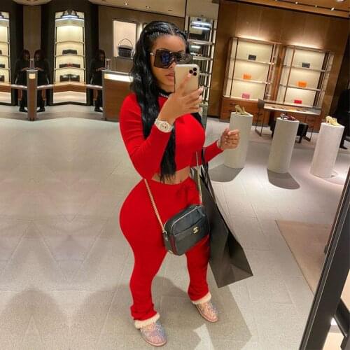 HAOYUAN Two Piece Set Tracksuit Women Fall Clother Crop Top Ruched Stacked Pant Sweat Suits Plus Size Club Outfits Matching Sets