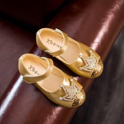 Stock Baby Girls Flat Shoes PU Leather Bright Skin With Crown Design Kids Shoes Princess Children Girl Loafers Baby Girl Flats