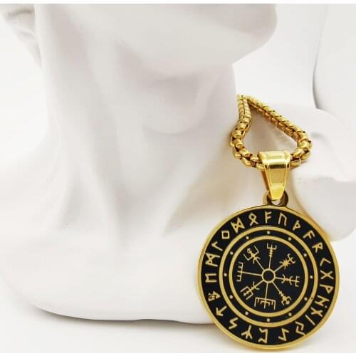 Vintage Nordic Mythology Viking Necklace Pendant for Men Pirate Compass Odins Symbol Stainless Steel Necklaces Gifts