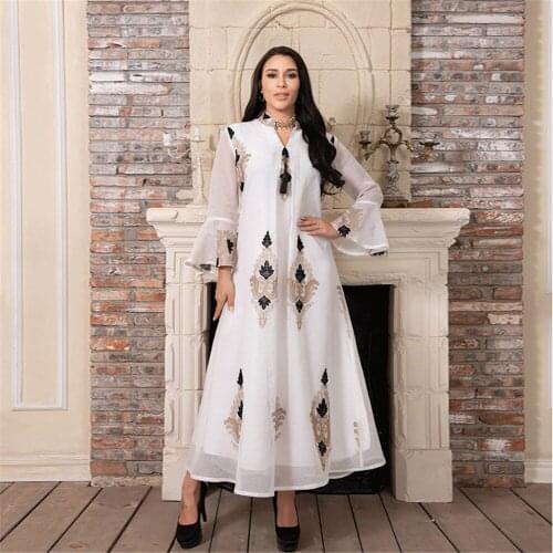 Embroidery Abaya Dubai Kaftan Women Muslim Evening Party Long Maxi Dress Gown Moroccan Caftan Islamic Clothing Arabic Robe Abaya