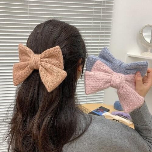 7-Colour Korean Fashion Wool Knit Elegant Big Bow Hairpins Girls Cute Hair Clip Hairgrips Sweet Hair Accessories Barrettes