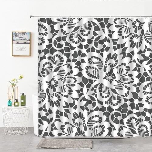 Shower Curtain Hand Painted Flowers Black Background Modern Simplicity Home Bathroom Curtain Bedroom Decoration Hang On The Wall