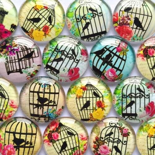 ZEROUP 12mm 20mm Round Photo Glass Cabochon Mixed Pattern Fit Cameo Base Setting for Jewelry Flatback TP-186