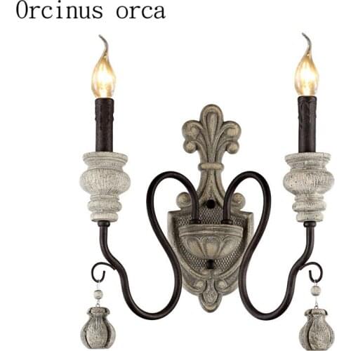 Iron art RETRO garden bedside corridor wall lamp American European French Mediterranean northern Europe wall lamp free shipping