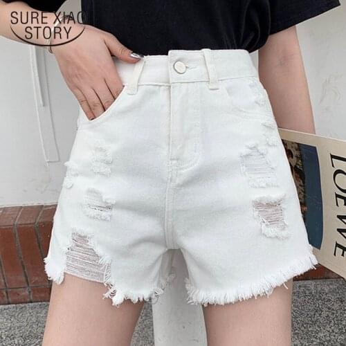 2021 New Jean Shorts Women Korean Style Women Loose Shorts Street Wear High Waist Wide Leg Holes Denim Shorts for Women 9353 50