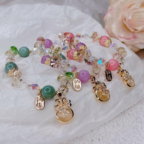 New Purse Wallet Pendant Pink/Green/Purple Stones Crystal Beaded Bracelets for Women Female Fashion Jewelry Accessories YBR570