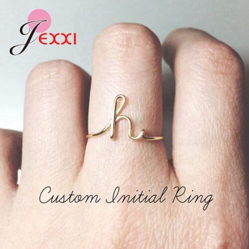 Bohemia 925 Sterling Silver Alphabet Ring A-Z 26 Initial Letter Name Jewelry for Women Birthday Christmas Gift Opening Resizable