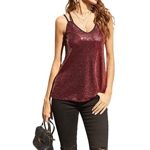 Womens Sequined Vest, Sleeveless Tops, Casual Party Sports Summer Sling Loose Clothes Blouse Tee Female Clothing