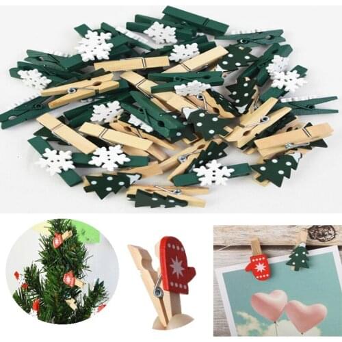 10/20pcs Color Wooden Clip Peg Wedding Decoration Small Wood Clip Snowflake Green Red Clothespin Home DIY Photo Wall Accessories