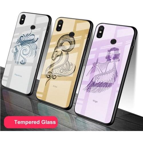 12 constellation Tempered Glass Phone Case For Redmi Note 5 6 7 8 9 Pro Note8T Note9S Redmi8 9 Cover Shell