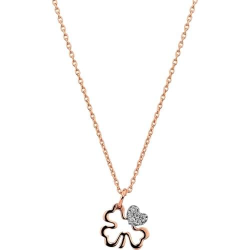 14k Gold Natural Diamond Clover Necklace PN026