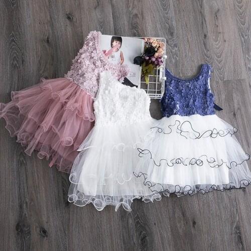 3 5 8 Years Flower Girls Dress 2020 Summer Embroidery Sleeveless Dresses for Girls Lace Ball Gown Toodler Girls Casual Clothing