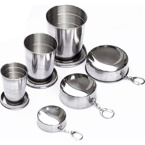 75ML 150ML 250ML Creative Stainless Steel Camping Folding Cup Portable Outdoor Travel Demountable Collapsible Cup With Keychain