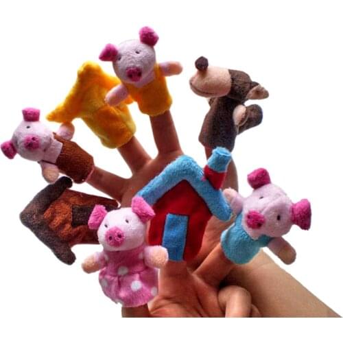8Pcs Children Educational Fairy Tale Toy Plush Puppet Three Little Pigs Finger Puppet Kids Funny Toys Gifts for kids high grade