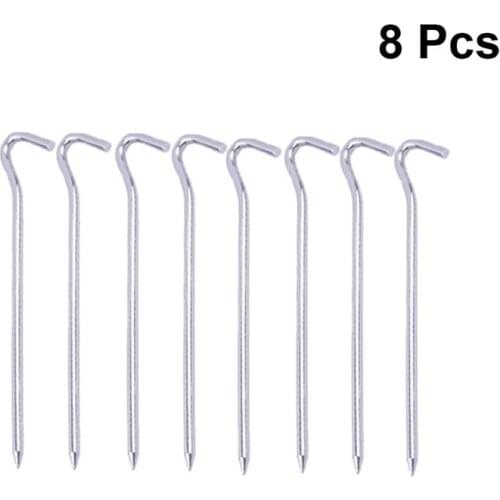 8PCS Mark Stakes Aluminum Alloy Pegs with Hook Camping Tent Pegs Nails for Camping Garden Fixed Ground (Sliver)