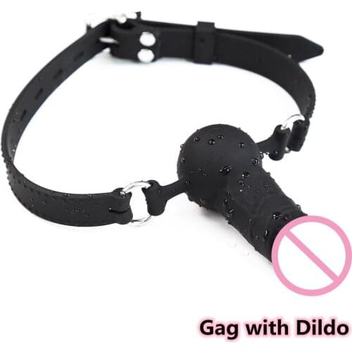 Bdsm Bondage Slave Soft Ball Gag Strap with Silicone Strapon Dildo for Men Women Gay Adults Games Flirt Erotic Sex Toys