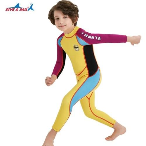 Kids Wetsuit 2.5mm Neoprene Keep Warm For Diving Swimming Canoeing UV Protection Thermal Swimsuit 90cm-145cm Girls Boys Yellow