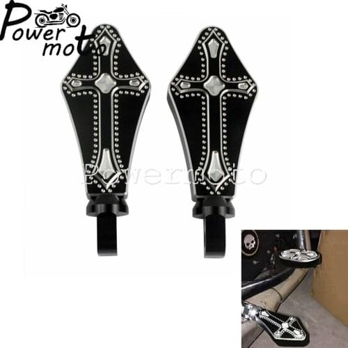 For Harley Dyna Sportster Softail Motorcycle Left & Right Black Aluminum Male Mount Foot Pegs Pedals Cross Foot Rests Supports