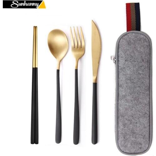 Travel Cutlery Set Dinnerware Set Camping Tableware Reusable Utensils Set with Spoon Fork Chopsticks Straw and Portable Case