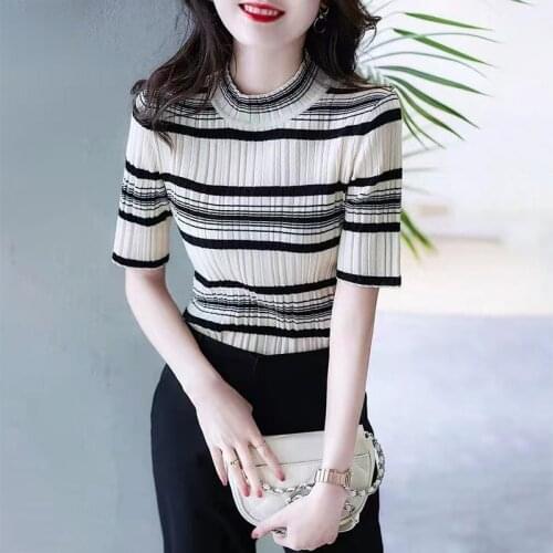 2021 Hot Sale Limited 6 Row 2), 20661 (3 Room Not Make Web Celebrity Figure Stripe 32 Round Collar Short Sleeve T-shirt