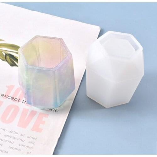 Crystal Epoxy Resin Mold Hexagon Pen Holder Silicone Mould DIY Crafts Storage Container Making Tool