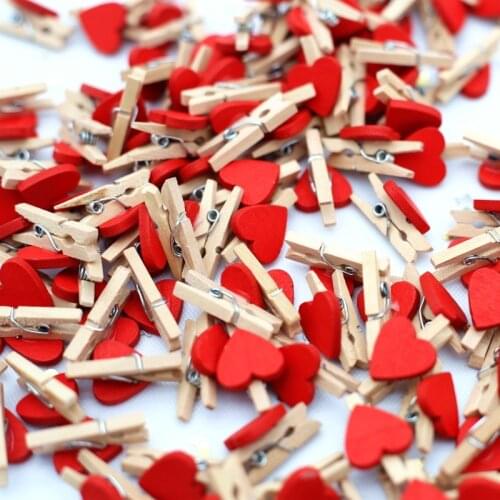 Colorful Heart-shaped Wooden Clip Romantic Love Wedding Party DIY Handmade Photo Paper Clothing Home Decoration Accessorie 50pcs