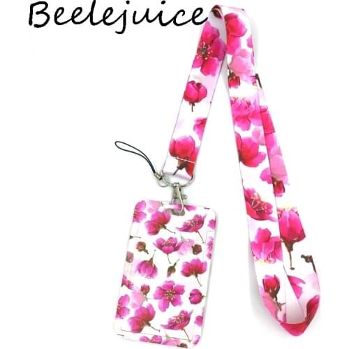 Red Flowers Creative Lanyard Card Holder Student Hanging Neck Phone Lanyard Badge Subway Access Card Holder Accessories Gifts