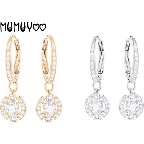 High quality SWA charm simple crystal beating heart moving earrings round earrings to give girlfriends girlfriend gifts