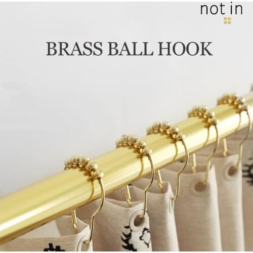 Not in/Stainless Steel Curtain Hooks Bath Brass Ball Hook Shower Curtain Rings Bathroom Accessories 4MM Large Inner Diameter