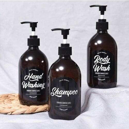Refillable Brown Soap Bottle Bathroom Shower Gel Shampoo Empty Bottles Plastic Pressing Lotions Container 500ml
