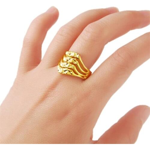 Fashion Design Gold Finger Rings Women Wedding Jewelry Ring Gold Filled Golden Rings Size 6 7 8 9 R002