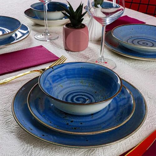 Reactive 24 Piece Porcelain Dinnerware set Blue modern design plates serving bowl set tableware presentation banquet suit