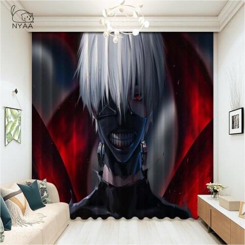 NYAA Anime Tokyo Ghoul Micro Shading Curtain Block Out Fabric Drapes Insulated Window Curtains Living Room