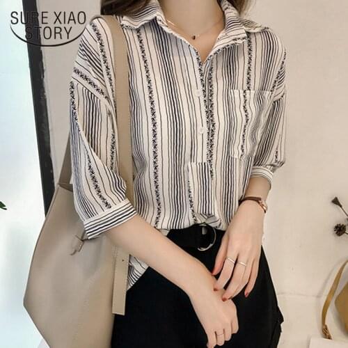 Plus Size 3XL 4XL striped OL blouse Fashion Woman Blouses 2021 Cothing Female Shirt Women Blouse Shirt Blusa Feminine 1179 40