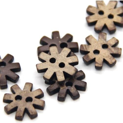 12mm Snow Flower Brown Wood Buttons For Clothing Children Scrapbooking Kids Shirt Doll Sewing Handmade DIY Crafts Wholesale