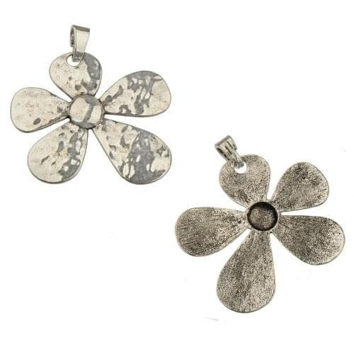 Silver Pendant Suspension DIY Leather Necklaces Girls Large Flower Fashion Wholesales Crafts Jewellery Components 78*68*2mm 2pcs