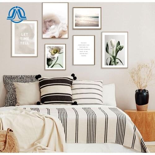 Nordic Canvas Painting Flower Poster Beach Picture Let Time Tell Quote Wall Art Print Modern Decor For Living Room On The Wall