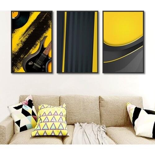 Modern Nordic Simple Black and Yellow Abstract Canavs Painting for Home Decoration Living Room Wall Art Poster and Prints