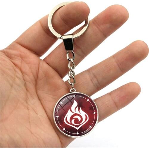 Genshin Impact Keychain Game Eye of God Water Wind Thunder Element Double Sided Glass Pendant Key Chain Charm Key Ring Holder