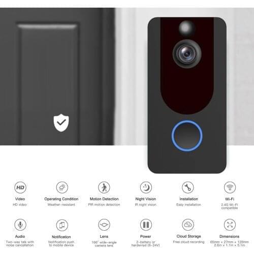 EKEN V7 Wireless WIFI Smart Video Doorbell 1080P Night Vision Video PIR Motion Intercom Security Camera Support APP Control