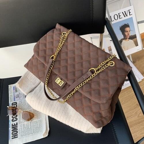Vintage Diamond Check Chain Shoulder Bag Women Large-Capacity Casual Woman Messenger Bag Fashion Designer Square Shoulder Bags
