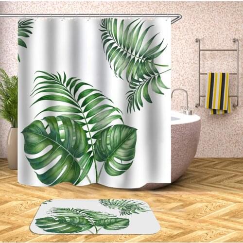 Tropical Plant Green Leaf Palm Monstera Printed Waterproof Polyester Shower Curtains Bathroom Curtain For Bath Shower